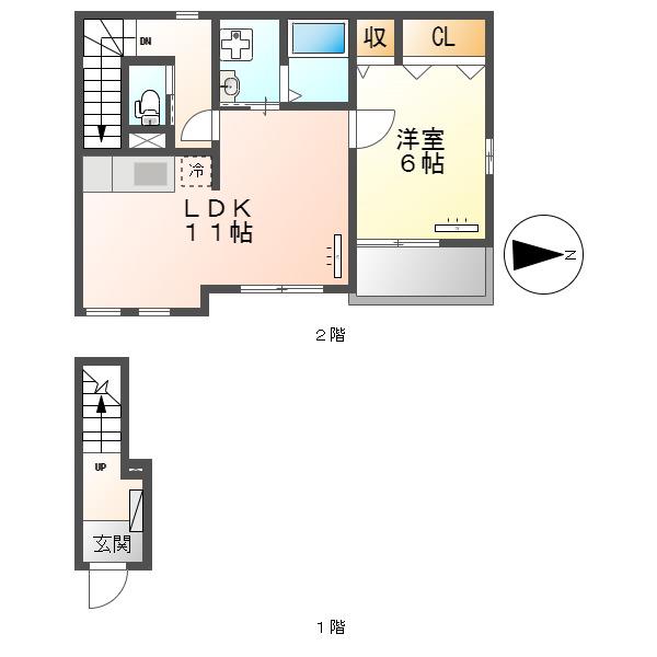 クレシェンド(1LDK/2階)の間取り写真