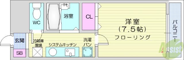 ロイヤルヒルズ文化町(1K/2階)の間取り写真