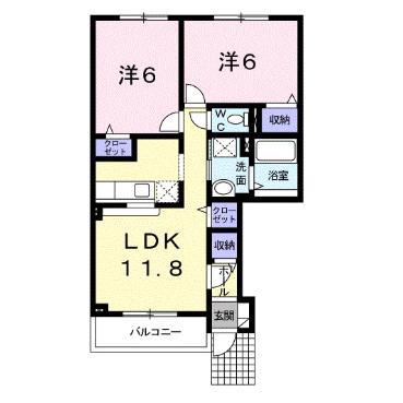 エスポアールB(2LDK/1階)の間取り写真
