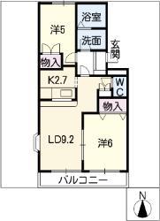 サンコーポ塩河B(2LDK/1階)の間取り写真