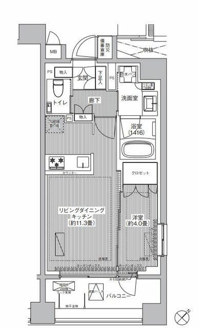 イニシア築地レジデンス(1LDK/7階)の間取り写真
