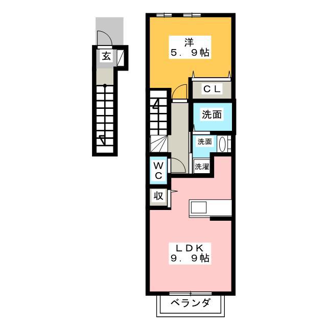サザンクロス(1LDK/2階)の間取り写真