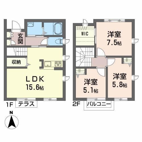 クレセント矢巾(3LDK/1階)の間取り写真