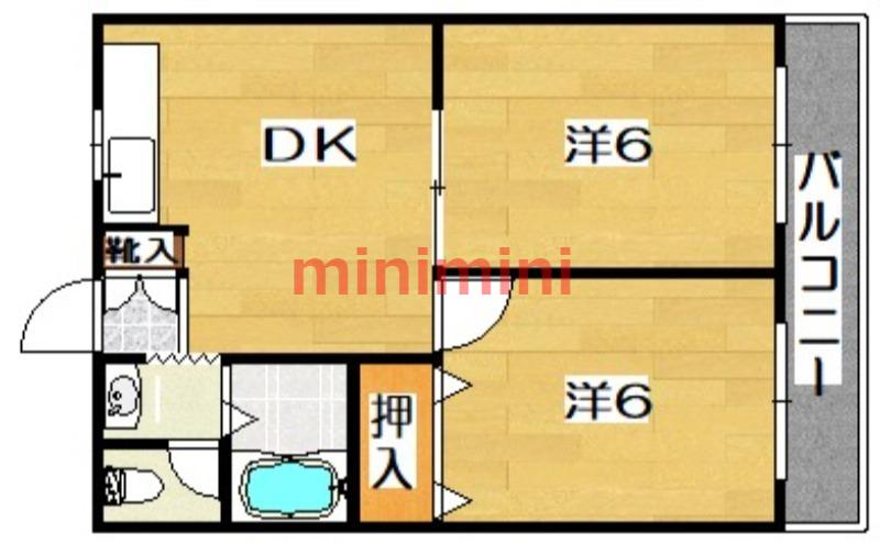 サンワロイヤルマンション(2DK/4階)の間取り写真