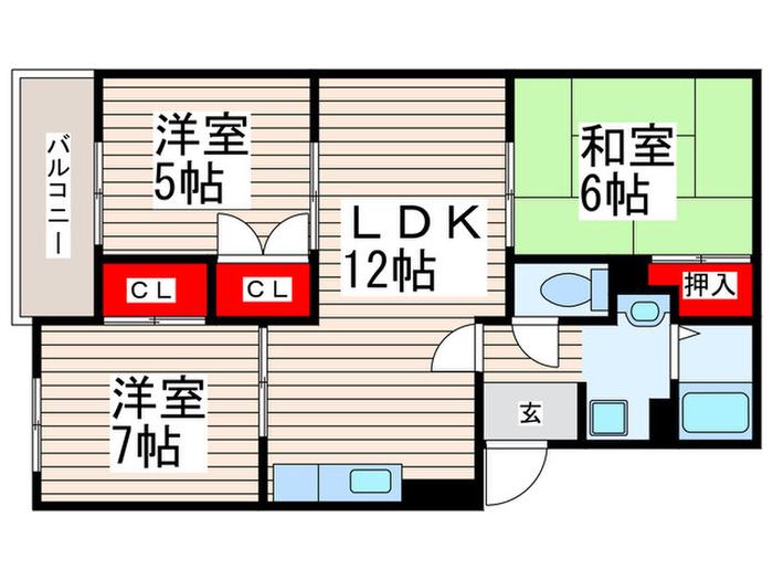 メゾンファミール(3LDK/1階)の間取り写真