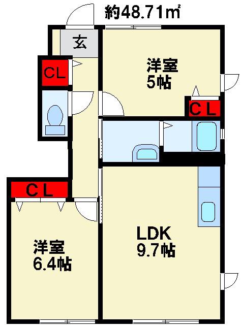 アルブルージュB棟(2DK/1階)の間取り写真