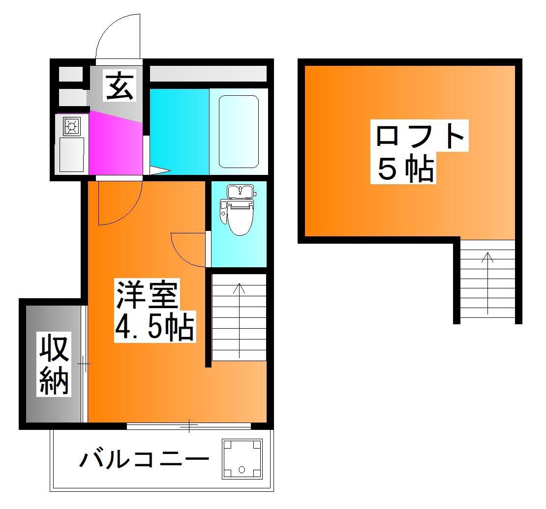 塚原ハイム(1K/2階)の間取り写真