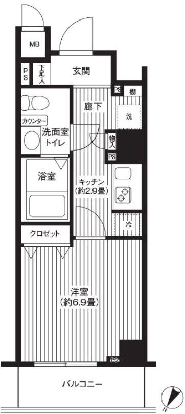 カスタリア初台(1K/2階)の間取り写真