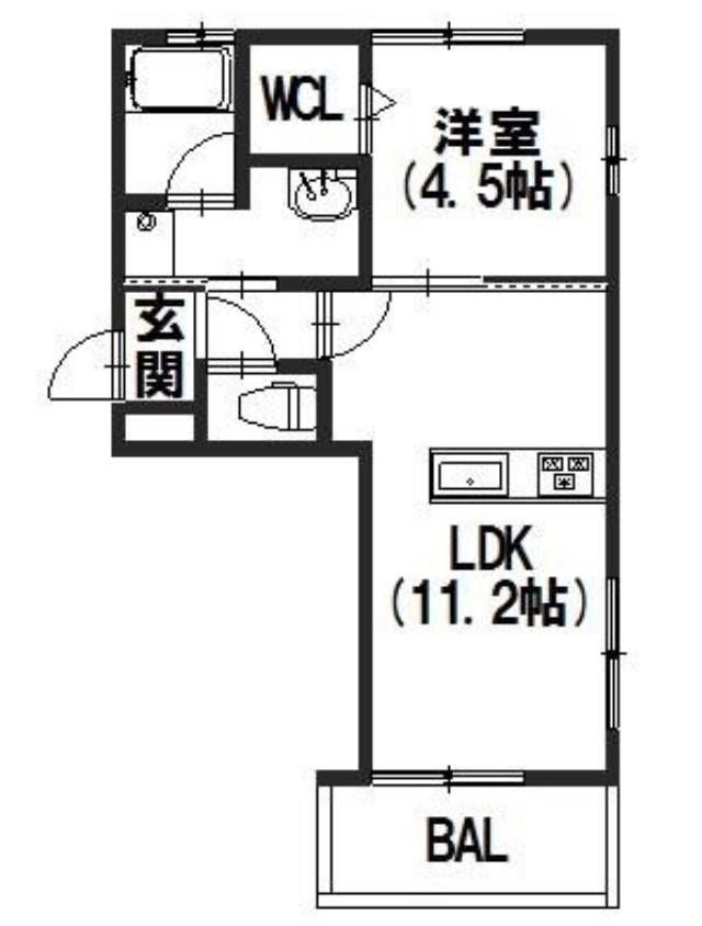 大喜清明館 二号館(1LDK/1階)の間取り写真