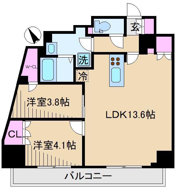 オープンブルーム王子(2LDK/6階)の間取り写真