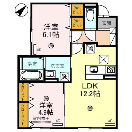 グレースコート豊中北(2LDK/1階)の間取り写真