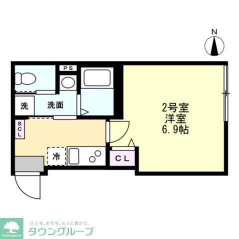 ベイルームハイム大和中央A(1K/2階)の間取り写真