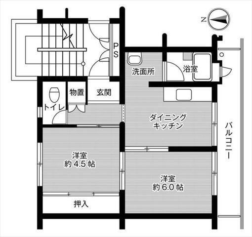 ビレッジハウス玉里 1号棟(2DK/5階)の間取り写真