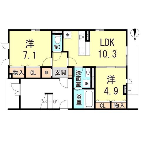 ウエスト GARDEN COURT I(2LDK/3階)の間取り写真