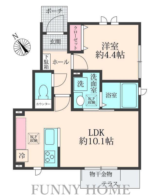 HOUSE千歳船橋(1LDK/1階)の間取り写真