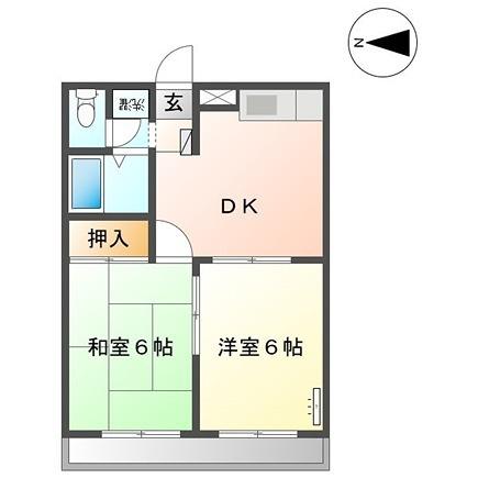 エステートピアK3(2DK/2階)の間取り写真