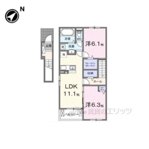 フレッシュハウス2(2LDK/2階)の間取り写真