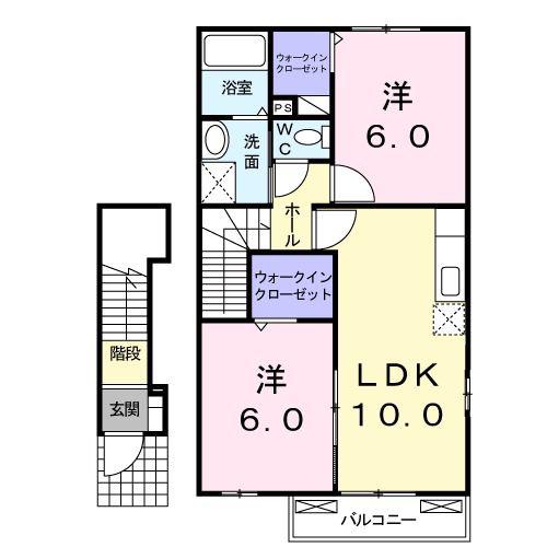 モデルヌB(2LDK/2階)の間取り写真
