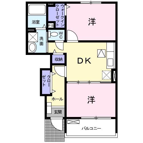 クレメントC(2DK/1階)の間取り写真