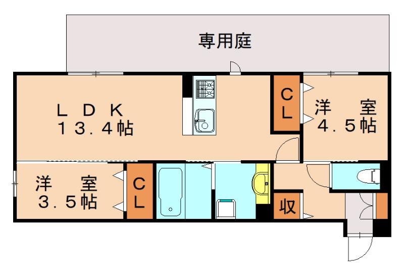 POLONIA WAKAMATSU(2LDK/1階)の間取り写真