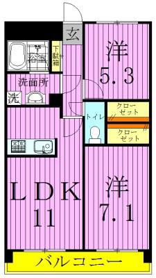 フォルティーヌ皿沼(2LDK/4階)の間取り写真
