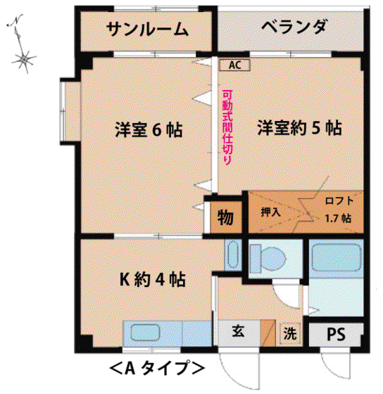 ビルトマンション水橋(2DK/2階)の間取り写真