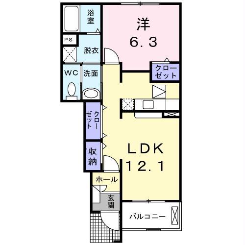 ラック・ヴィラ(1LDK/1階)の間取り写真