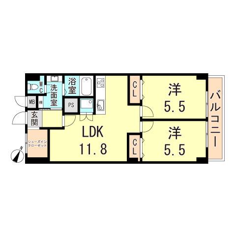 シーサイドコーポ芦屋(2LDK/5階)の間取り写真