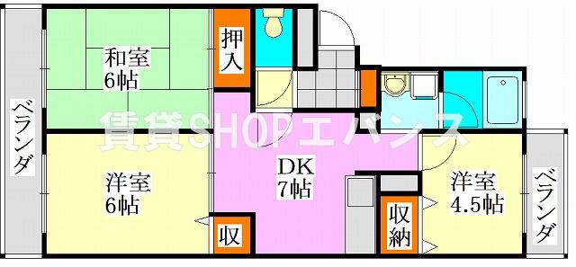 マンション藤六(3DK/2階)の間取り写真