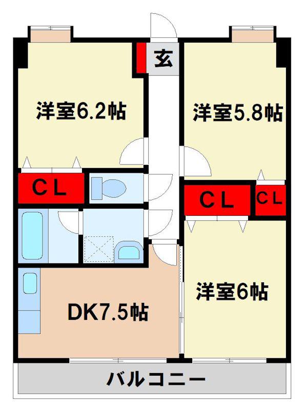 ラビナコート21(3DK/1階)の間取り写真