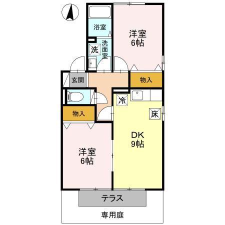 セジュール赤城B(2LDK/1階)の間取り写真