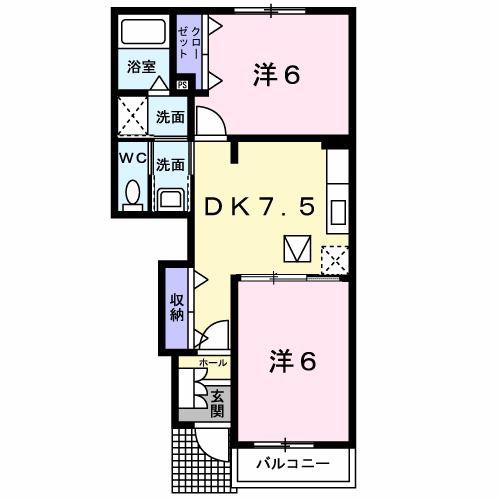 スローモーションA(2DK/1階)の間取り写真