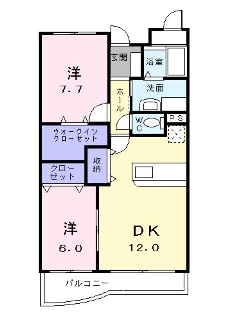 フィオーレ鏡川(2LDK/4階)の間取り写真