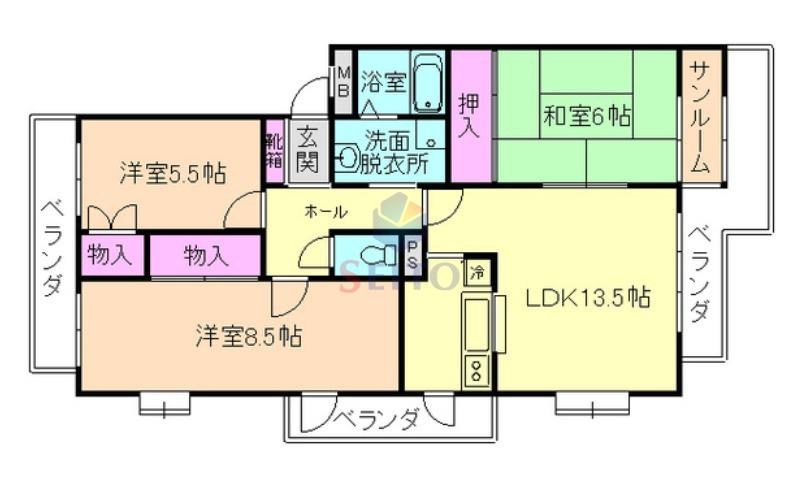 ハイツヒルトップス(3LDK/5階)の間取り写真