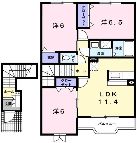 メゾンカルフールB(3LDK/2階)の間取り写真