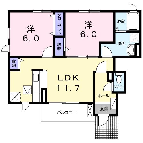ラ・フランセ5(2LDK/1階)の間取り写真