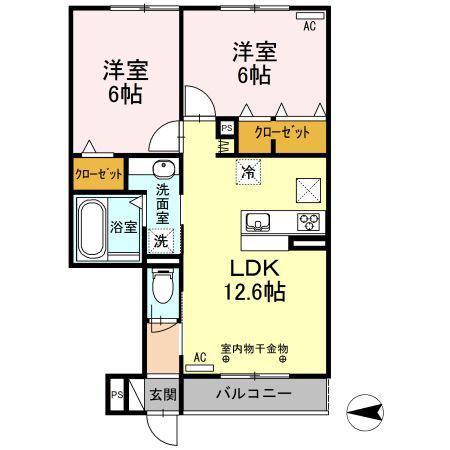 メゾンドパディ(2LDK/1階)の間取り写真