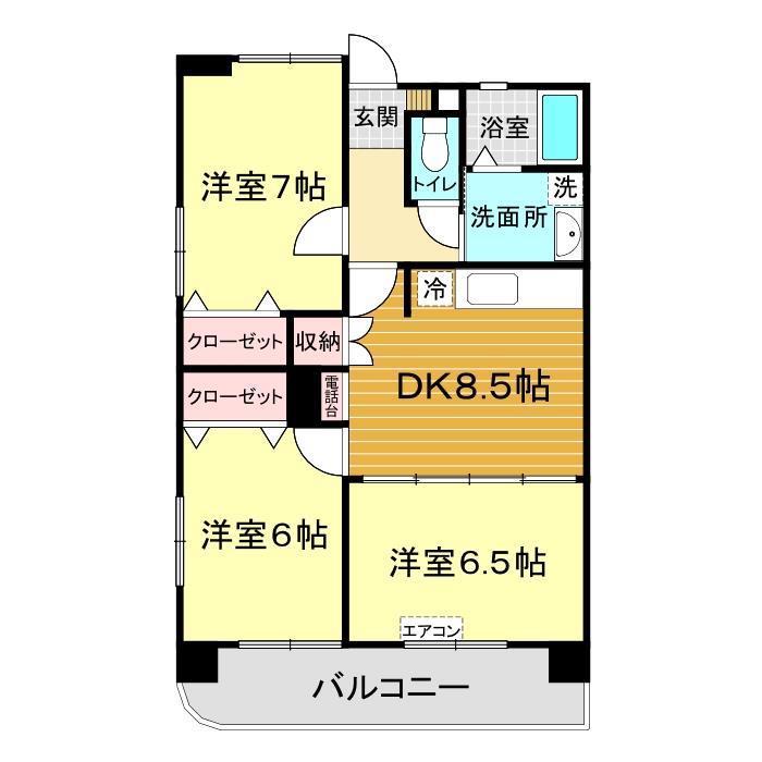 プライムガーデン下関(3DK/8階)の間取り写真