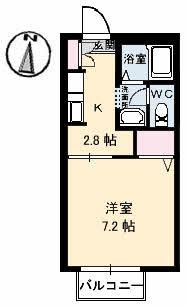 ディアス中塚 B(1K/1階)の間取り写真