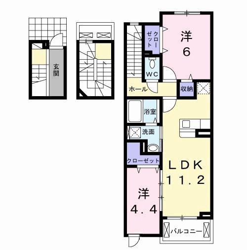 丸信ハウスII(2LDK/3階)の間取り写真