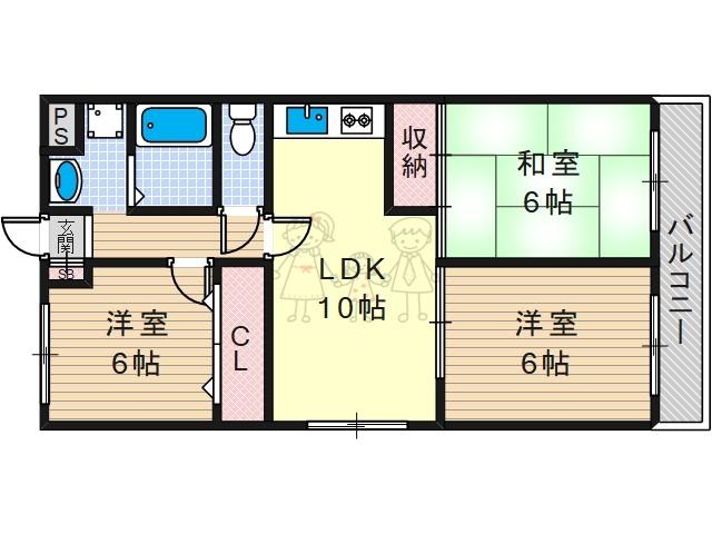 クレセントコート(3LDK/4階)の間取り写真