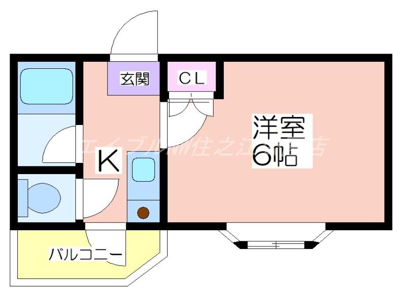 リヴァー住之江A棟(1K/4階)の間取り写真