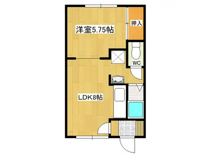 大幸ハイツ 山下(1LDK/1階)の間取り写真