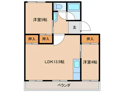 宮本アパート(2LDK/5階)の間取り写真