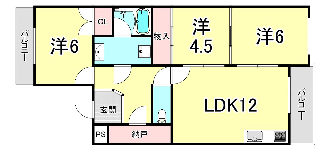 ハピネス(3LDK/3階)の間取り写真
