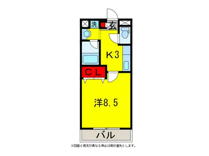 グレース八木3(1K/3階)の間取り写真