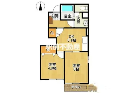 アヴェニールC(2DK/1階)の間取り写真