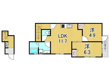 グランソフィア保塚(2LDK/2階)の間取り写真
