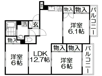 トリヴァンベール星田(3DK/2階)の間取り写真