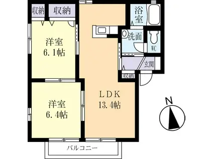 エルメスひたち野C棟(2LDK/1階)の間取り写真